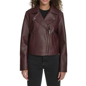 Levi's Women's Faux Leather Moto Jacket Asymmetrical Zip Front FIG - Size LARGE